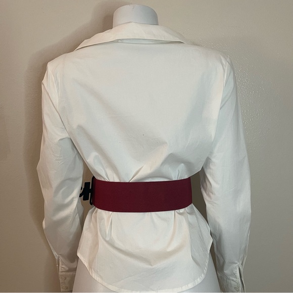 Burgundy PU leather circle buckle w/ rhinestones details elastic waistband belt - Picture 3 of 8